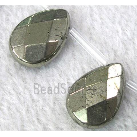 natural Pyrite Beads, faceted teardrop