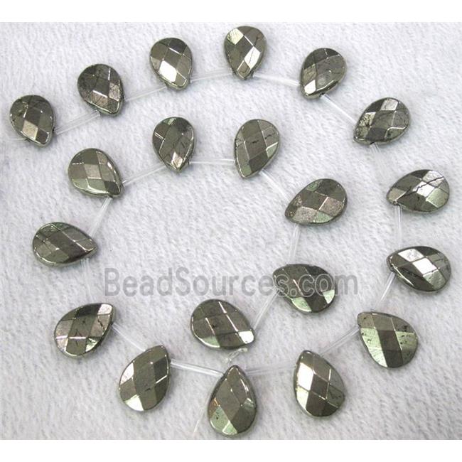 natural Pyrite Beads, faceted teardrop