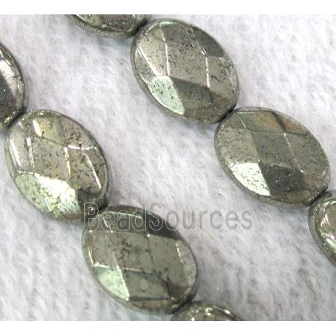 natural Pyrite Beads, faceted flat-oval