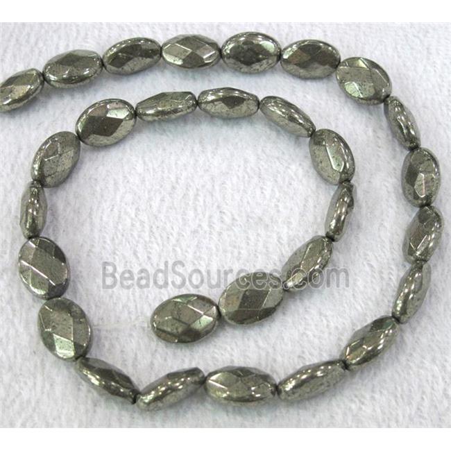 natural Pyrite Beads, faceted flat-oval