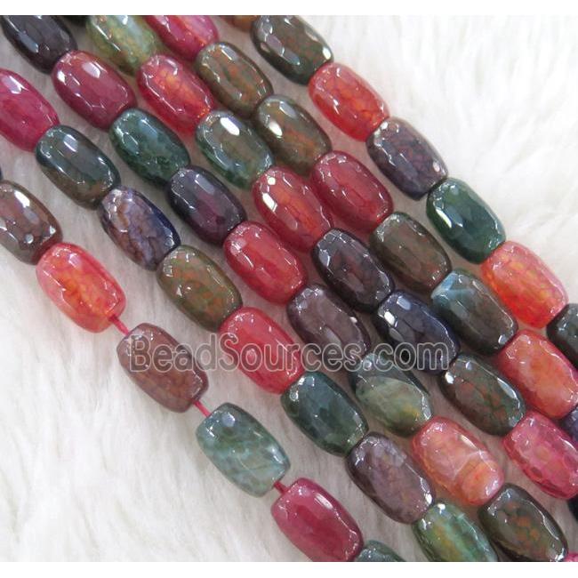 Agate beads, faceted barrel, mixed color