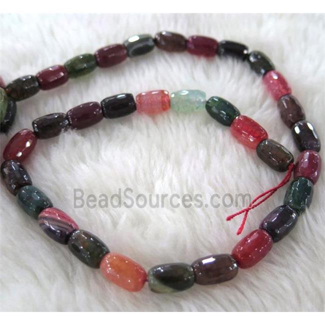 Agate beads, faceted barrel, mixed color