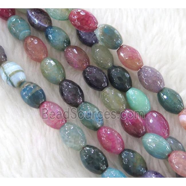 dragon vins Agate bead, faceted barrel, mixed color