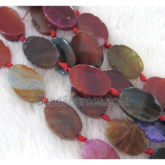 Agate bead, oval, flat, mixed color