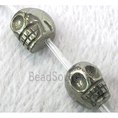 natural Pyrite Beads, 3D-skull charm