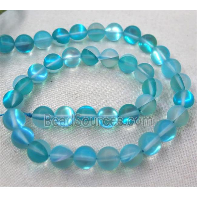 round synthetic aqua Aura Quartz Glass Beads, matte