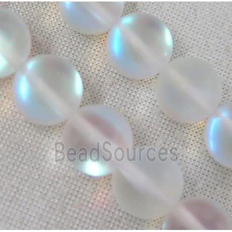 round synthetic white Mystic Aura Quartz Crystal Beads, glowing, matte