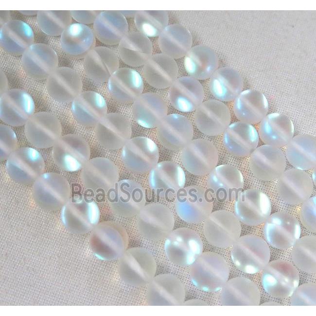 round synthetic white Mystic Aura Quartz Crystal Beads, glowing, matte