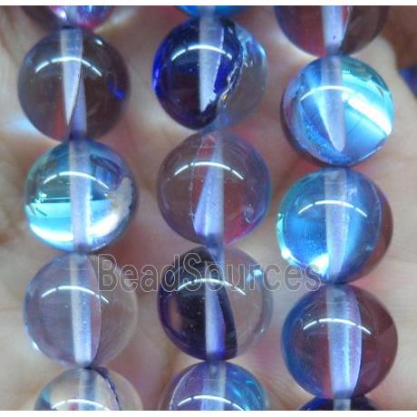 round blue synthetic Aura Quartz Beads, Glowing Glass