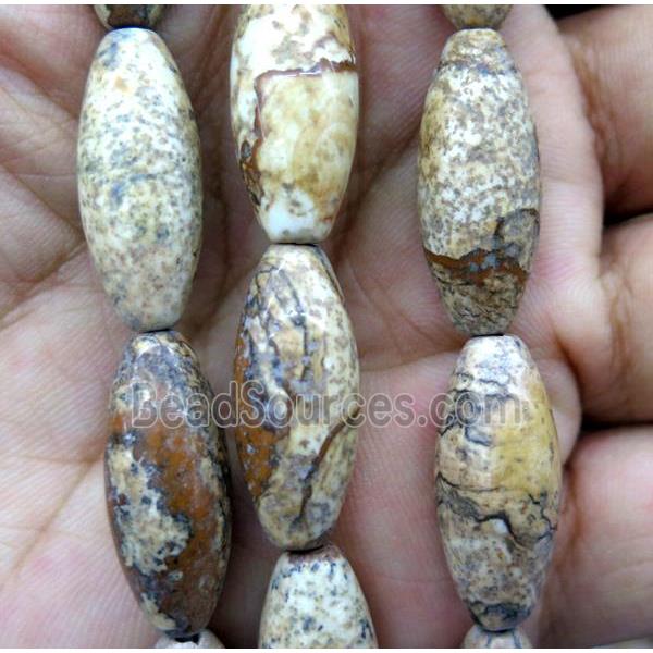 picture jasper bead, barrel