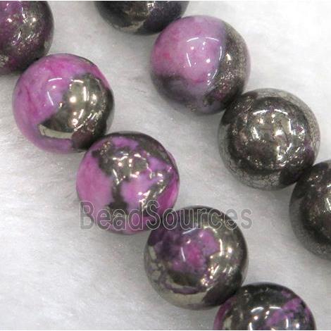 hotpink Chalco Pyrite Beads, round