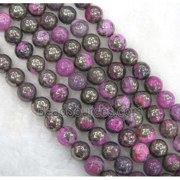 hotpink Chalco Pyrite Beads, round