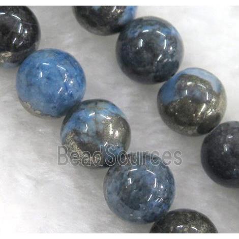 blue Chalco Pyrite Beads, round