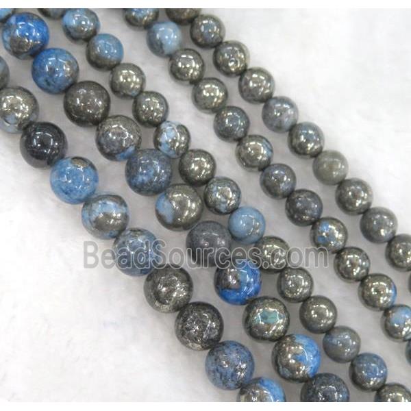 blue Chalco Pyrite Beads, round
