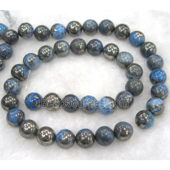 blue Chalco Pyrite Beads, round