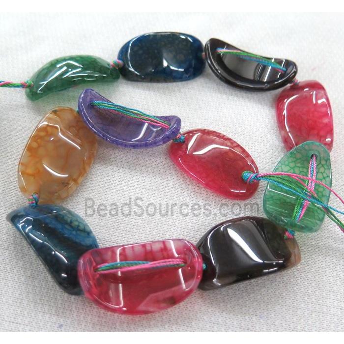 agate bead, mixed color, bend oval