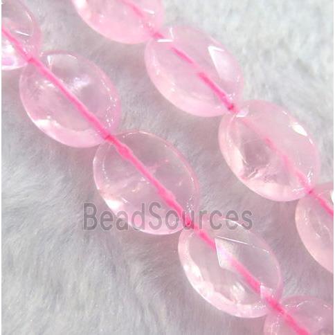 rose quartz bead, faceted flat oval