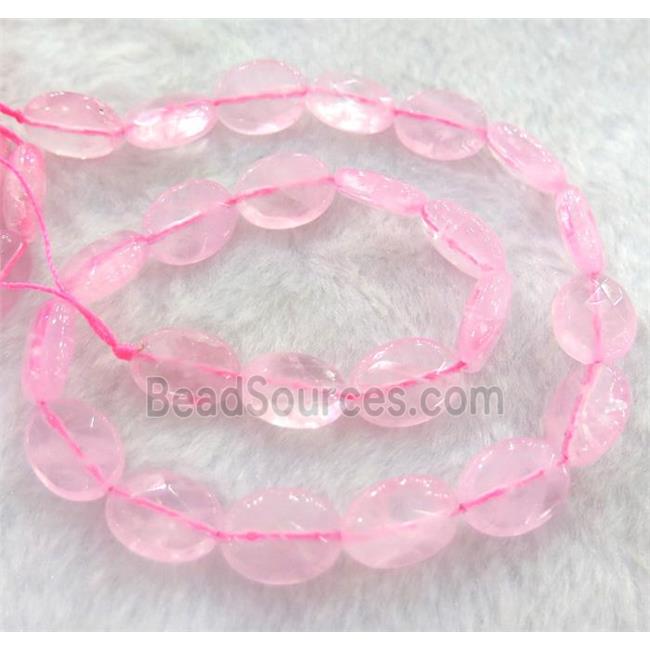 rose quartz bead, faceted flat oval