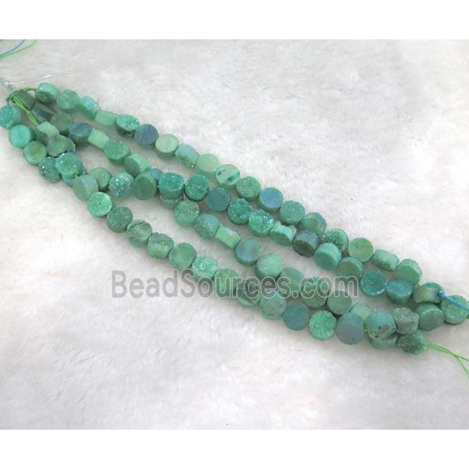 green quartz druzy beads, flat round