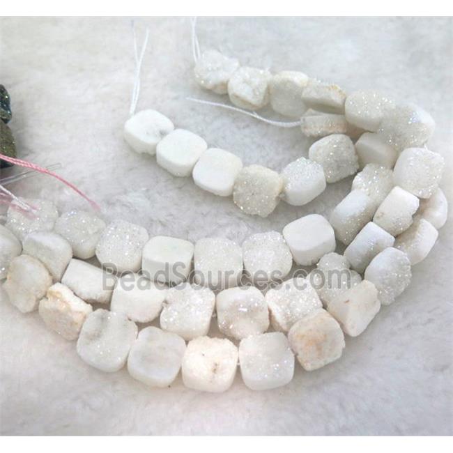 white druzy quartz bead, square