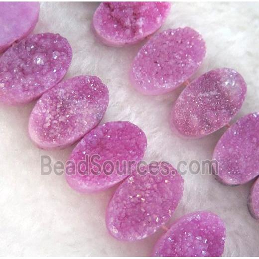 druzy quartz beads, oval, hot-pink