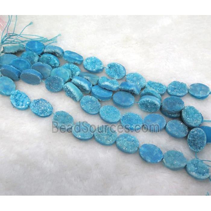 blue druzy quartz beads, oval