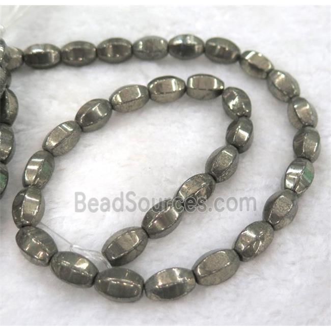 pyrite bead, faceted barrel