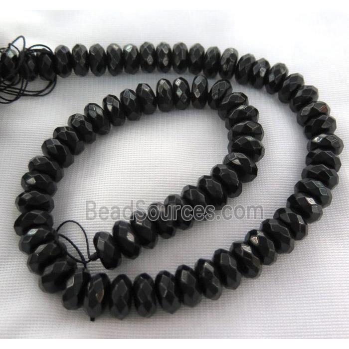 black onyx agate bead, faceted rondelle