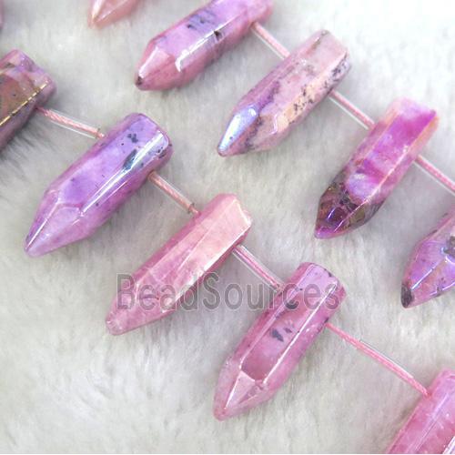 Clear Quartz Beads, bullet, hotpink electroplated