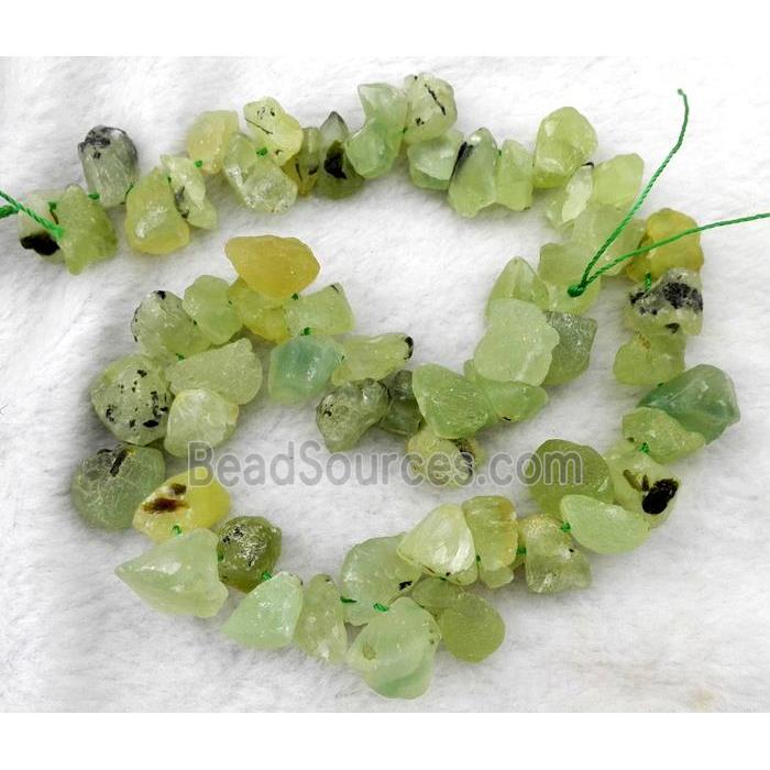 prehnite beads, freeform, green