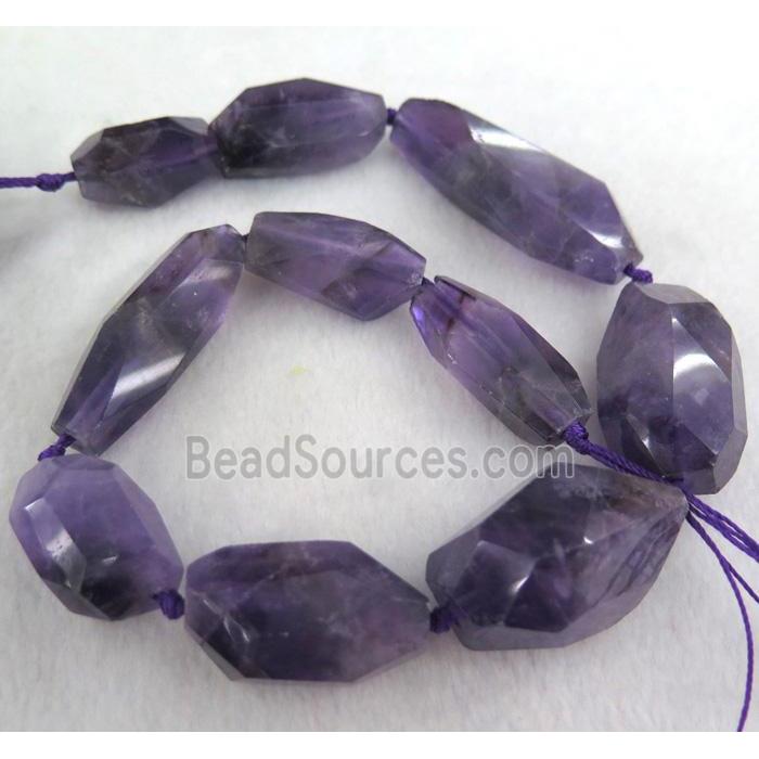 amethyst beads, faceted freeform, purple