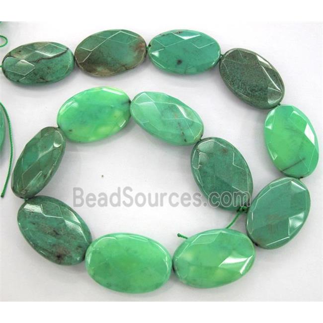 green grass agate beads, faceted flat-oval