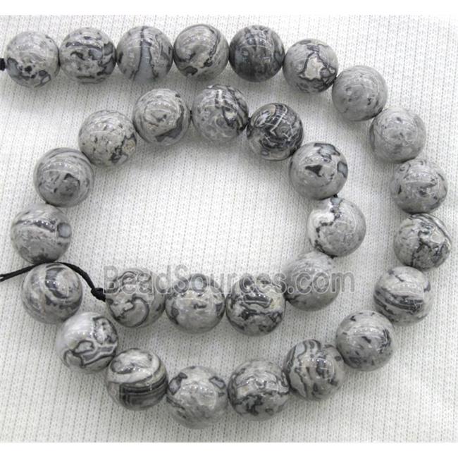 round Grey Picture Jasper Beads