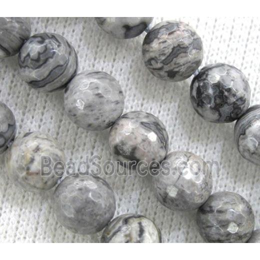 grey Picture Jasper beads, faceted round