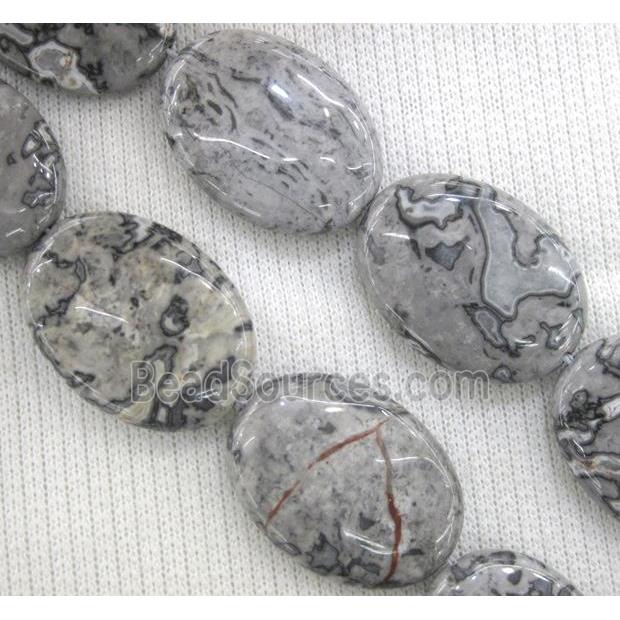 grey Picture Jasper beads, oval