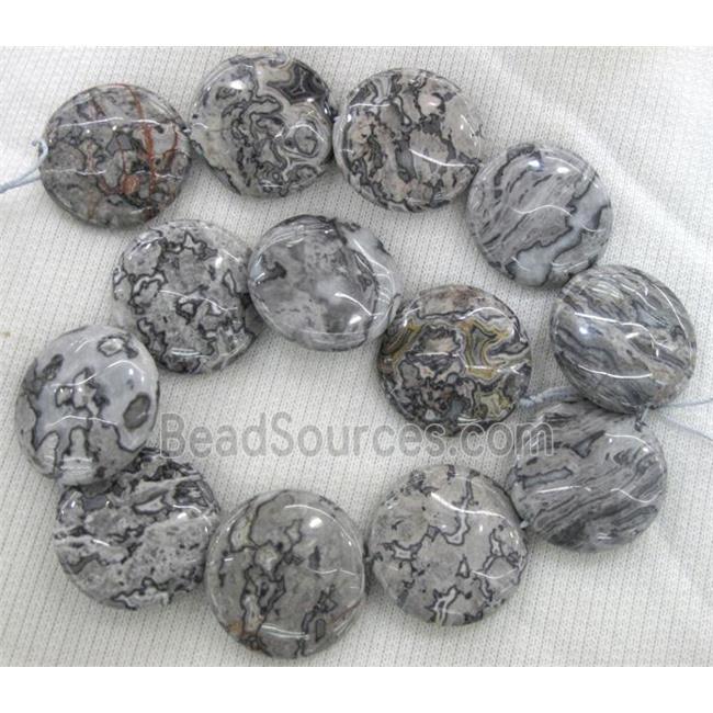 grey drawing Picture Jasper beads, flat-round