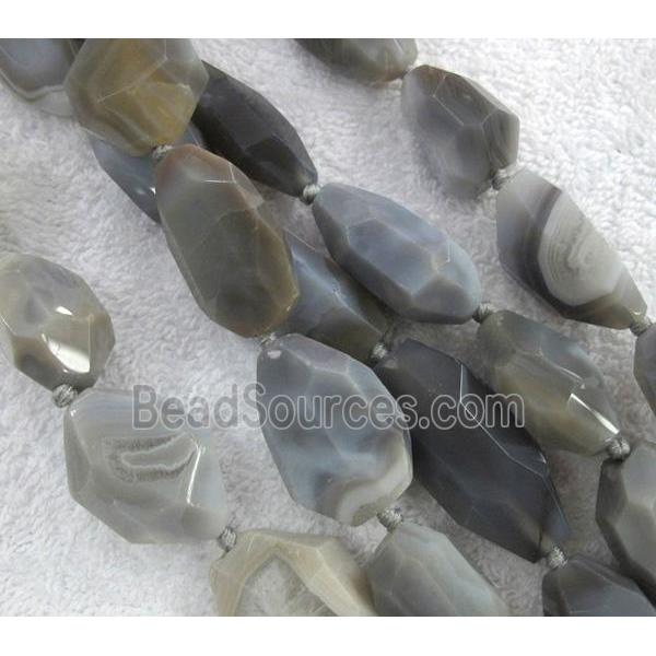 grey agate beads, faceted, freeform