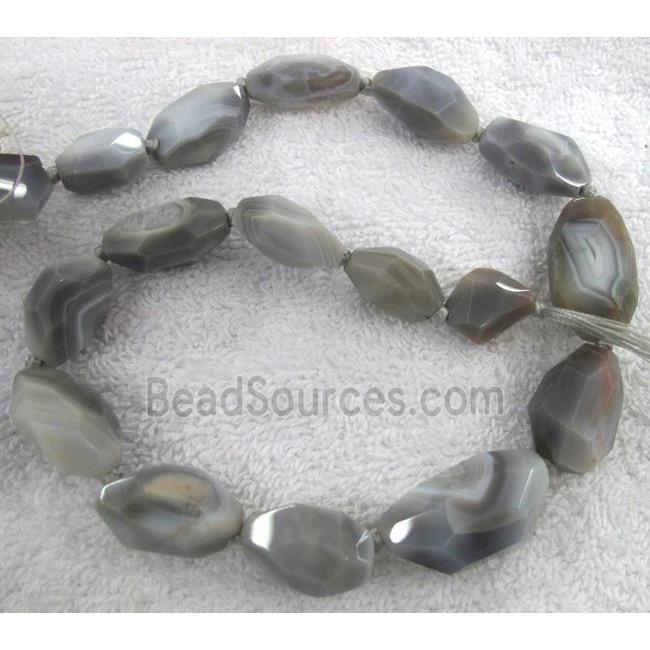 grey agate beads, faceted, freeform