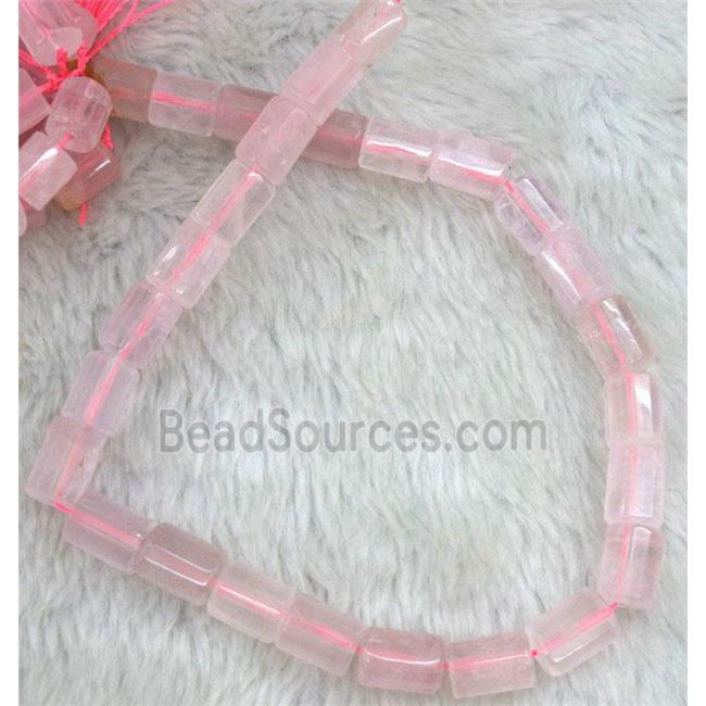 rose quartz beads, faceted tube