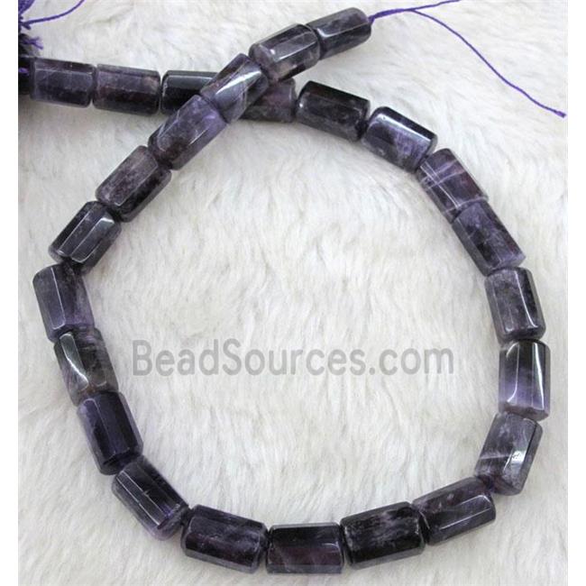 amethyst bead, deep-purple, faceted tube