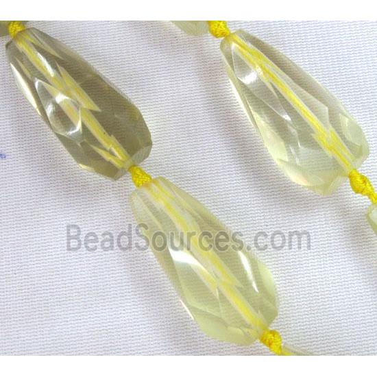 Lemon Quartz beads, light-yellow, faceted teardrop