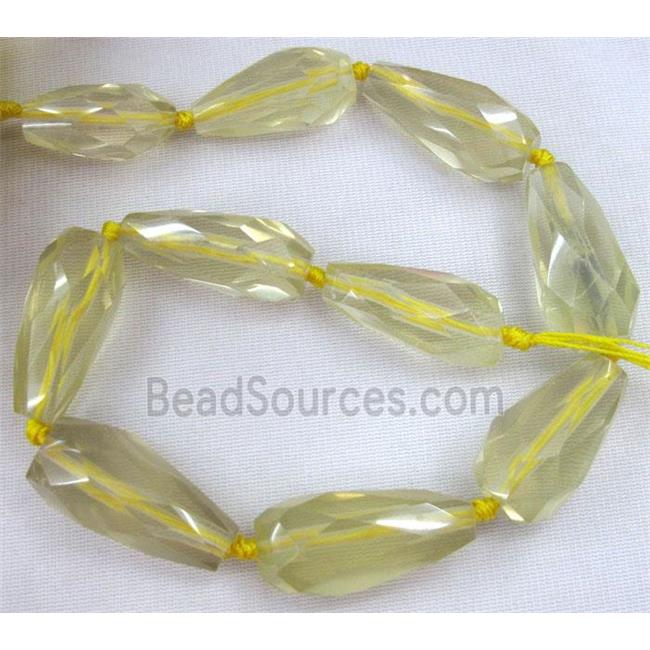 Lemon Quartz beads, light-yellow, faceted teardrop