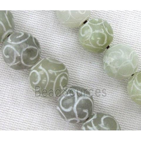 round Agalmatolite Beads, green