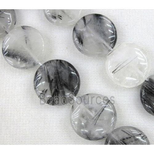 black rutilated quartz beads, flat round