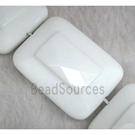 porcelain bead, rectangle, faceted, white