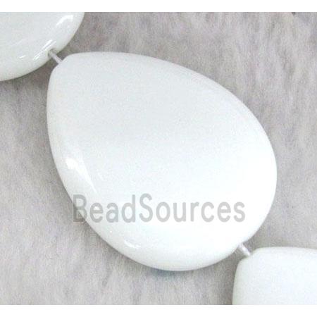 white porcelain beads, flat-teardrop