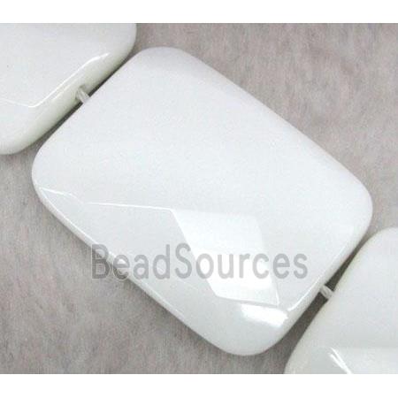 white porcelain bead, faceted rectangle