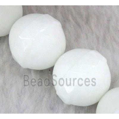 porcelain bead, round, faceted, white