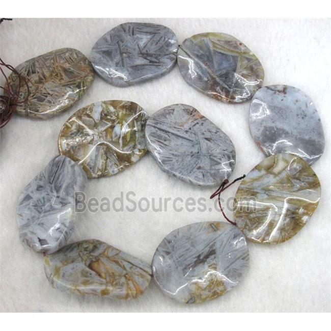 gray Bamboo Agate beads, wave oval