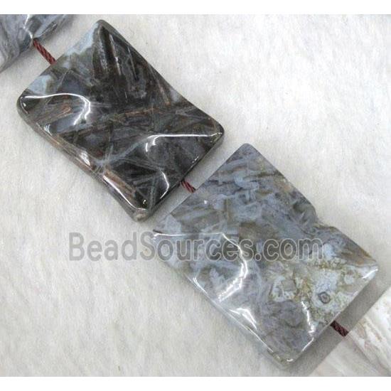 gray Bamboo Agate beads, wave rectangle